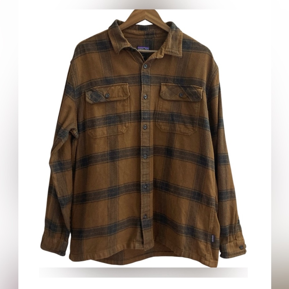 Patagonia Fjord Plaid Flannel Mens Shirt Burlwood: Owl Brown